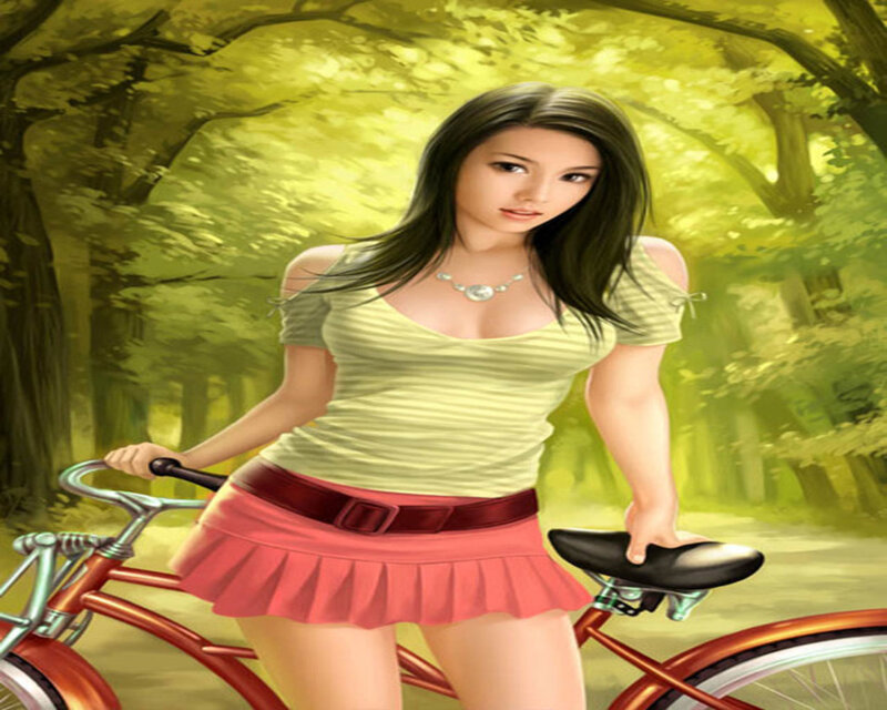 Woman with Bicycle — Green