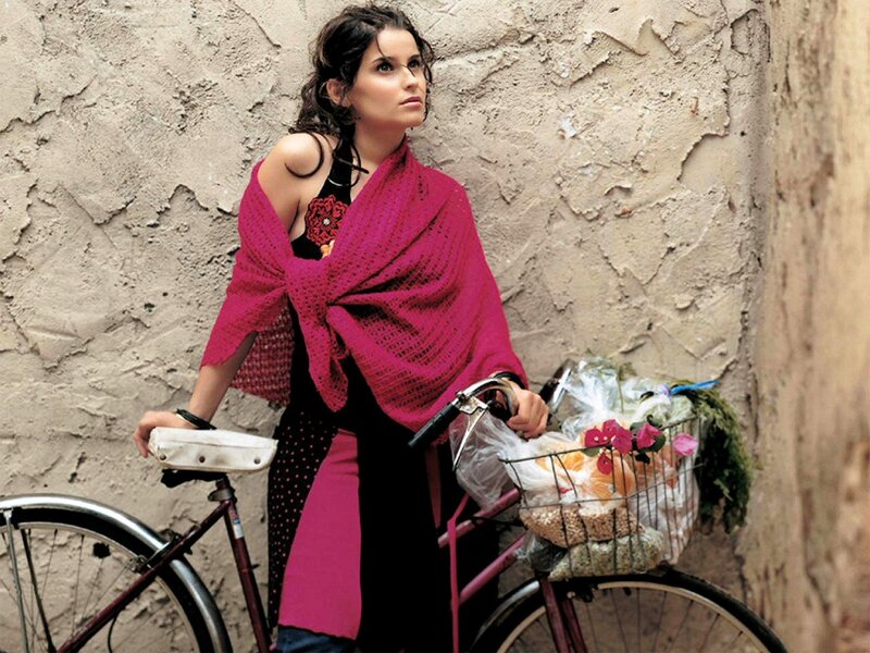 Woman with Bicycle — Pink, Contemplative