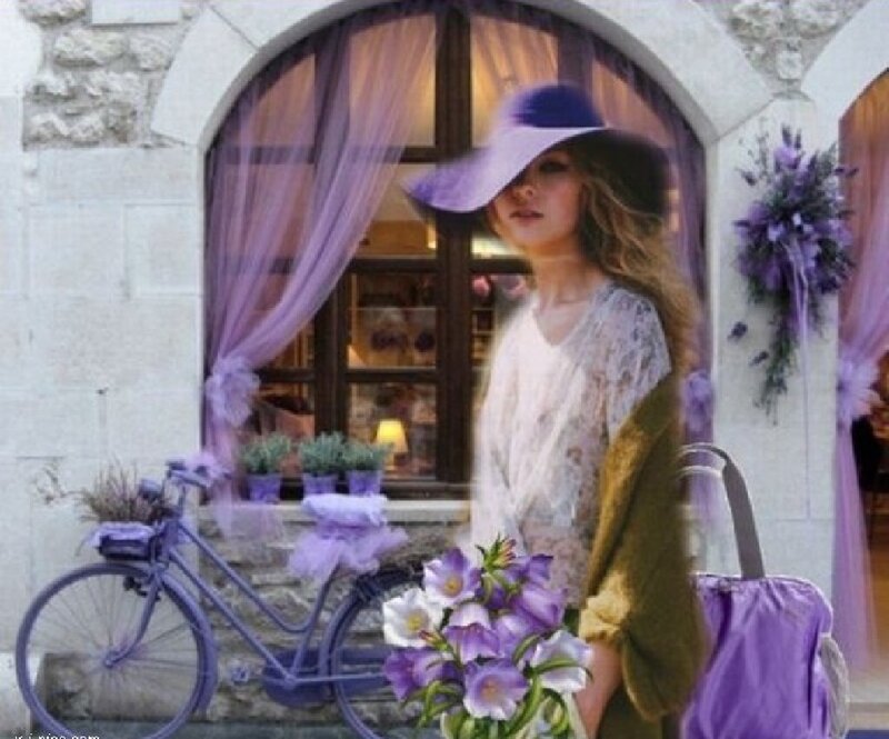 Woman with Bicycle — Purple