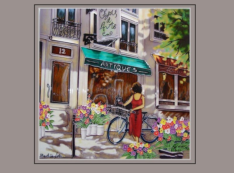 Woman with Bicycle — Red, Calm