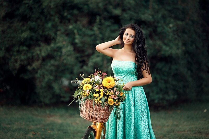 Woman with Bicycle — Teal