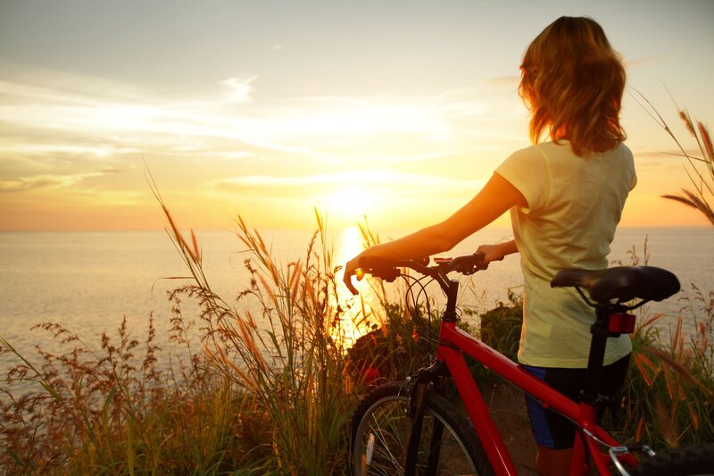 Woman with Bicycle — Yellow