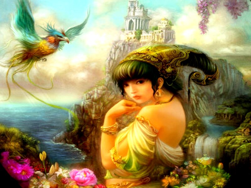 Woman with Bird and Castle