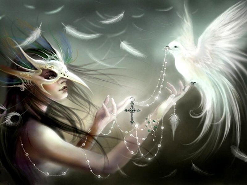 Woman with Bird and Cross