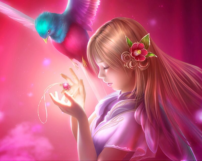 woman with bird and gem