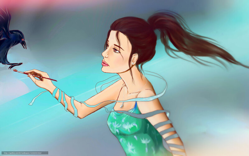 woman with bird and paintbrush