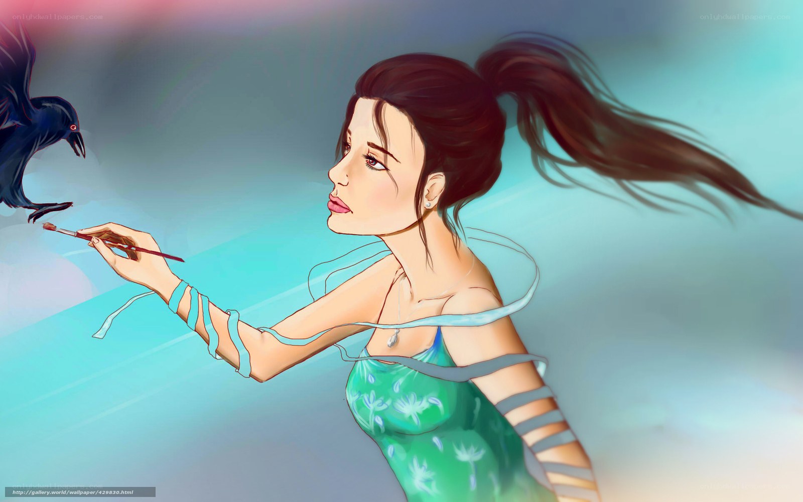 woman with bird and paintbrush