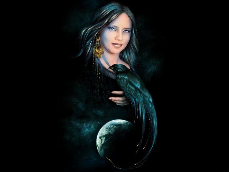 woman with bird and planet
