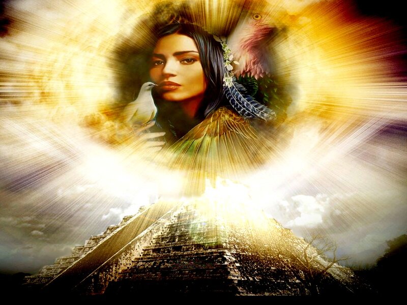 Woman with Bird and Pyramid