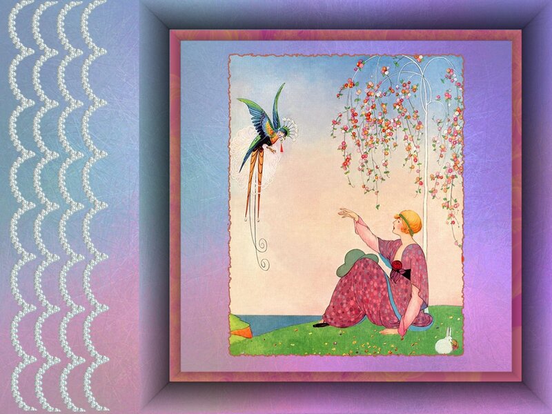 Woman with Bird and Rabbit — Purple