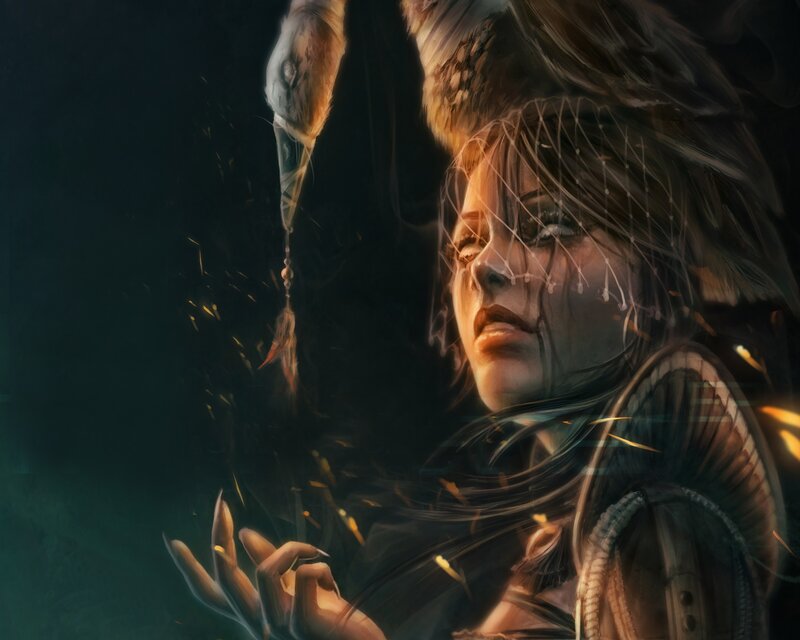 woman with bird and sparks