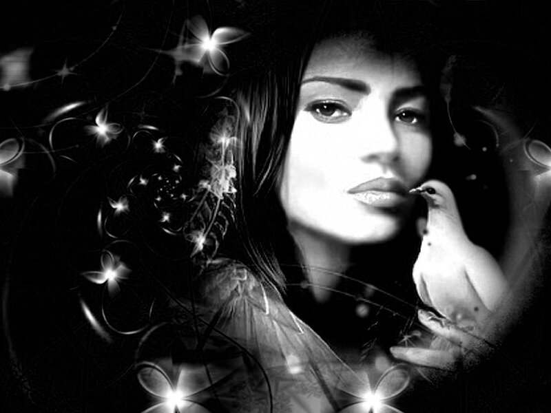 Woman with Bird — Black, Dramatic