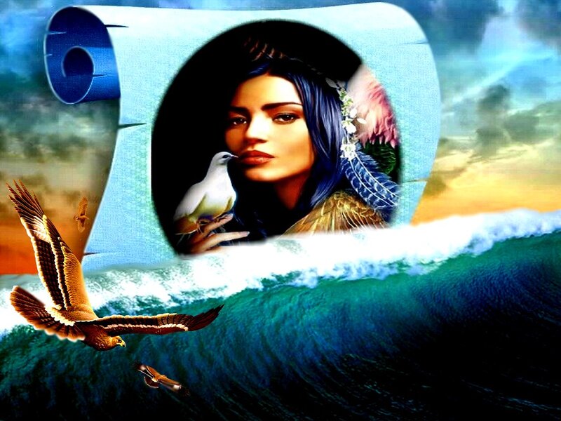 Woman with Bird — Blue, Dramatic, Sunset