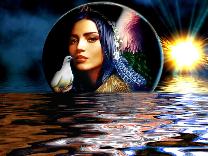 Woman with Bird — Blue, Dramatic