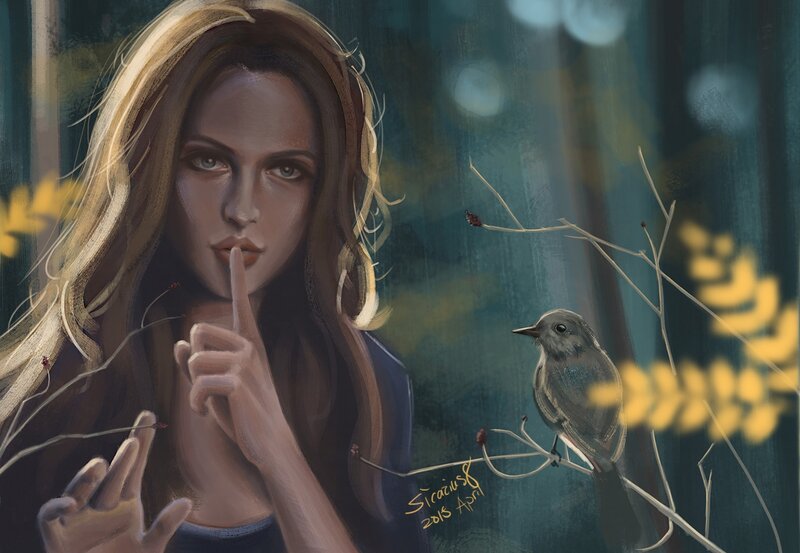 Woman with Bird — Blue, Serene, Autumn