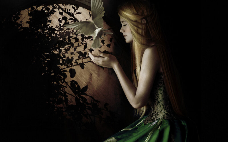 Woman with Bird — Green