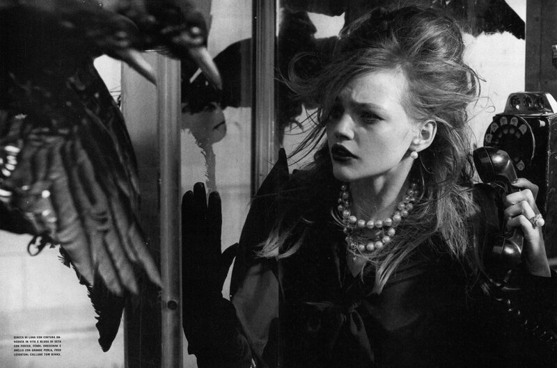 Woman with bird in black and white