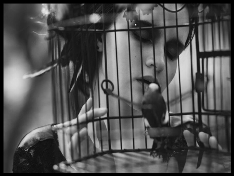 Woman with Bird in Cage