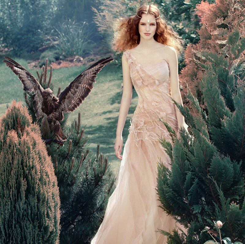Woman with Bird in Garden — Pink