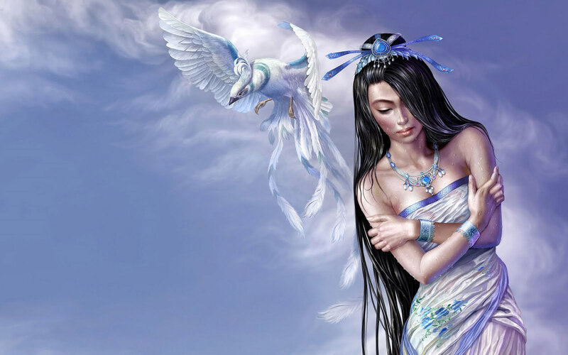 Woman with Bird in Sky