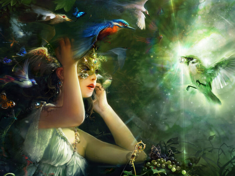 Woman with Bird Mask — Green
