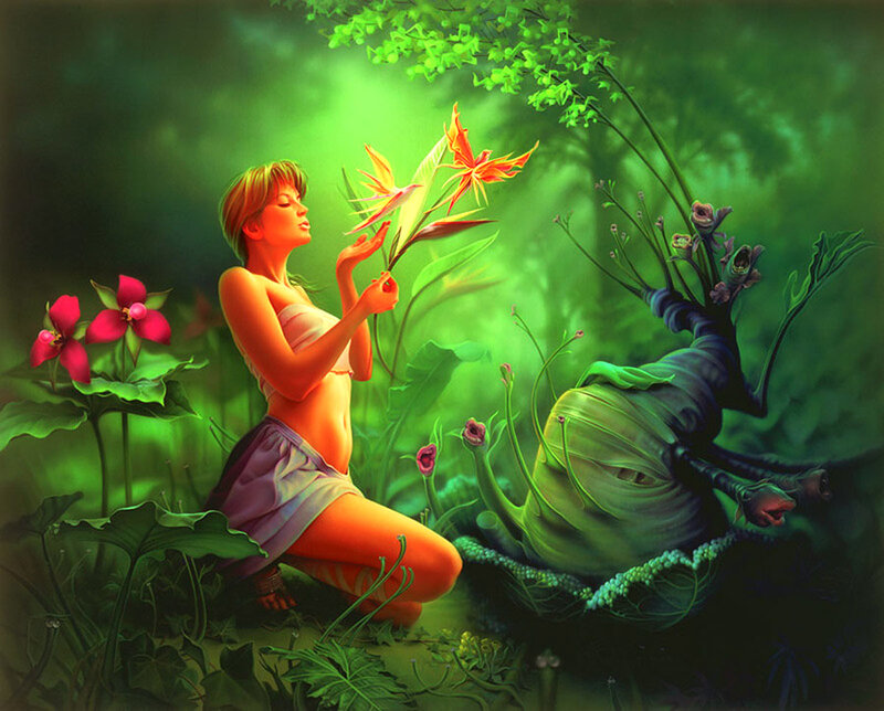 Woman with Bird of Paradise — Green