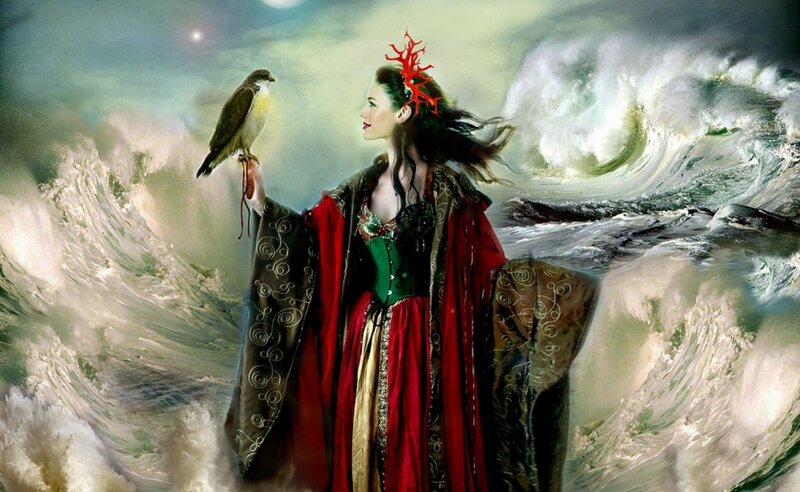 Woman with Bird on Arm — Red