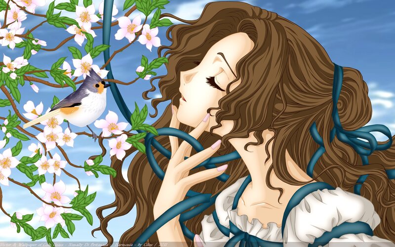 Woman with Bird on Branch — Brown