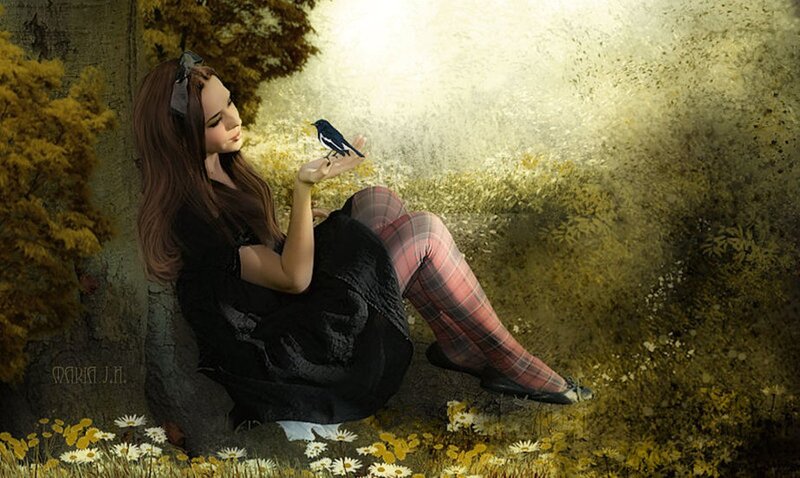 Woman with Bird on Hand — Black