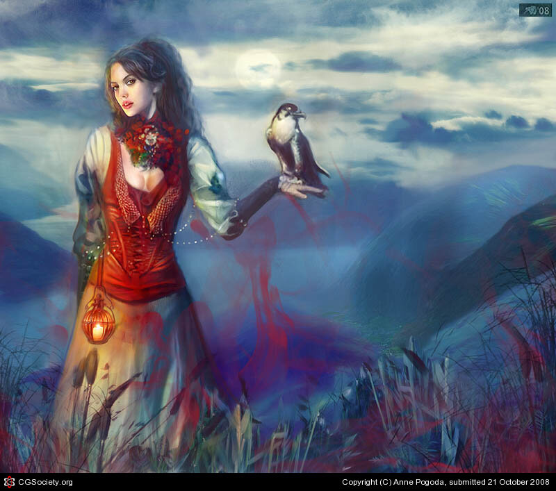 Woman with Bird on Hand — Blue
