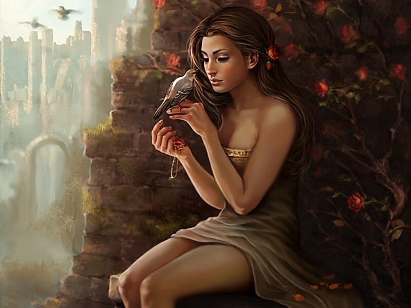 Woman with Bird on Hand — Brown