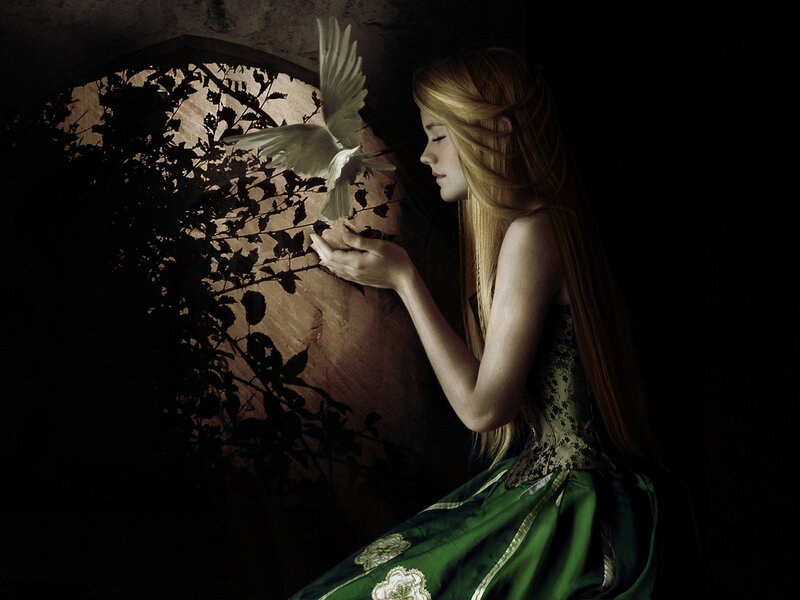 Woman with Bird on Hand — Green