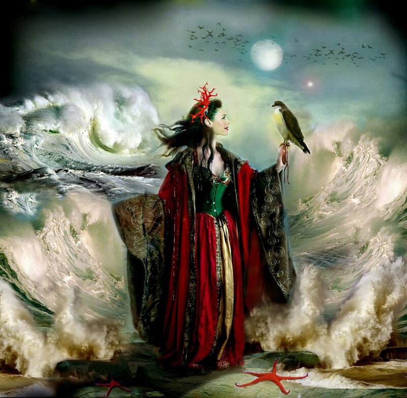 Woman with Bird on Hand — Red
