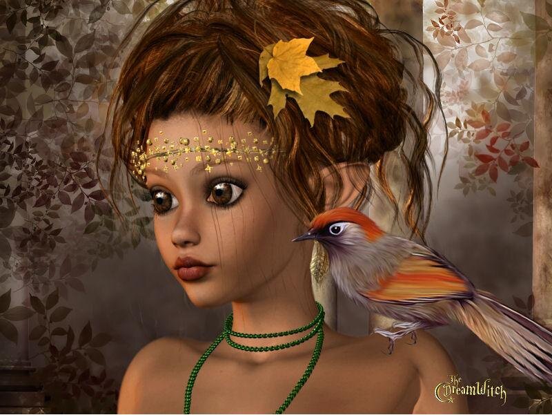 Woman with Bird on Shoulder — Brown