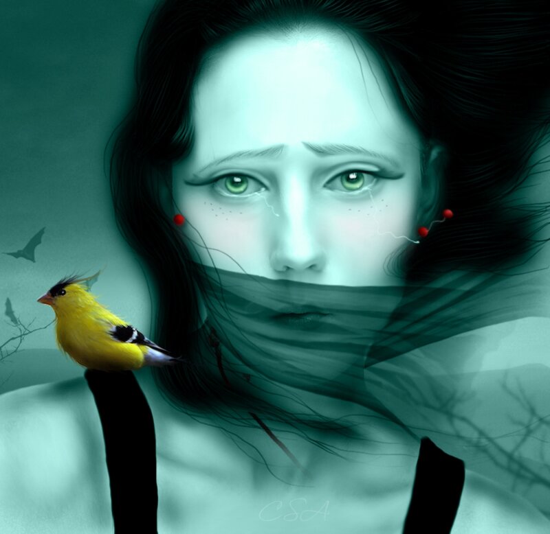 Woman with Bird on Shoulder — Green