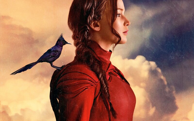 Woman with Bird on Shoulder — Red, Dramatic