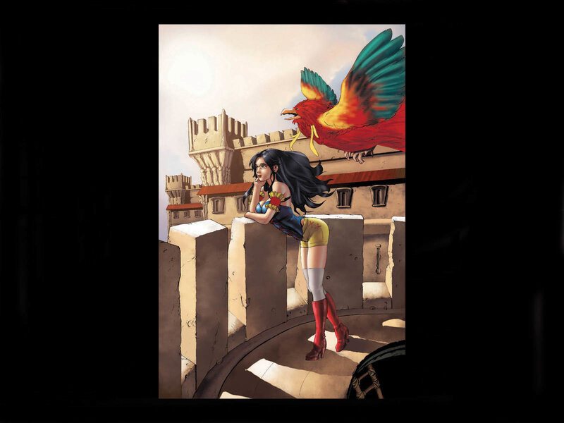 Woman with Bird on Wall