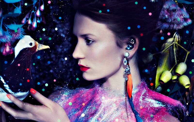 Woman with Bird — Pink, Dreamy