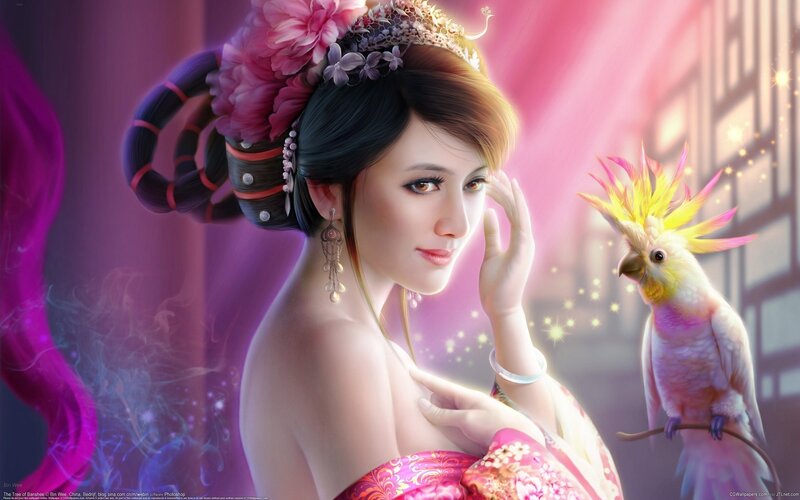 Woman with Bird — Pink