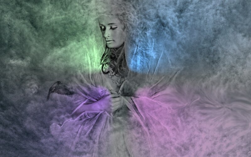 Woman with Bird — Purple, Ethereal