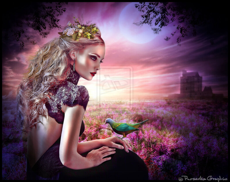 Woman with Bird — Purple