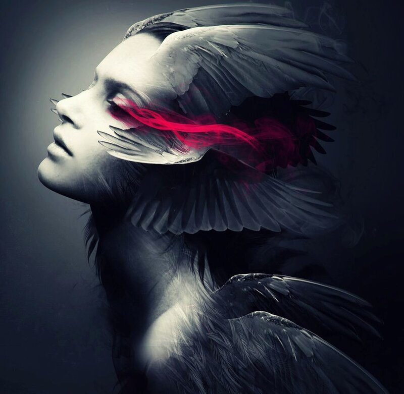 Woman with Bird Wings — Black, Dramatic