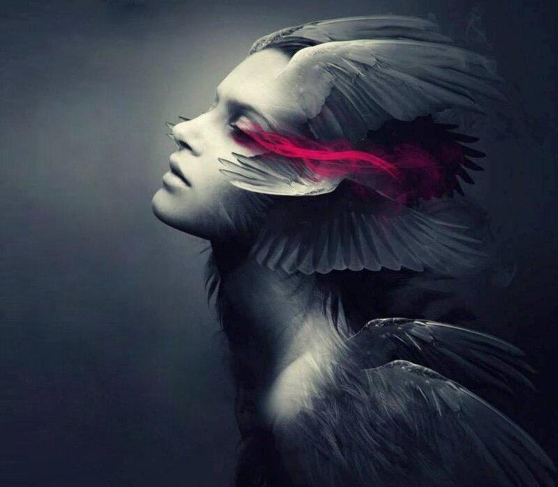 Woman with Bird Wings — Gray, Dramatic