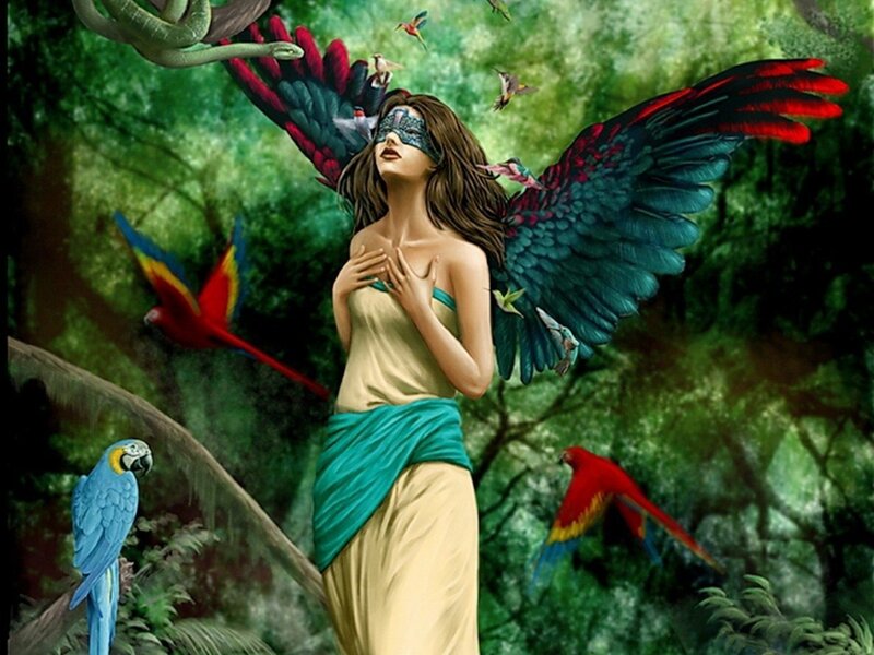 Woman with Bird Wings — Green, Serene