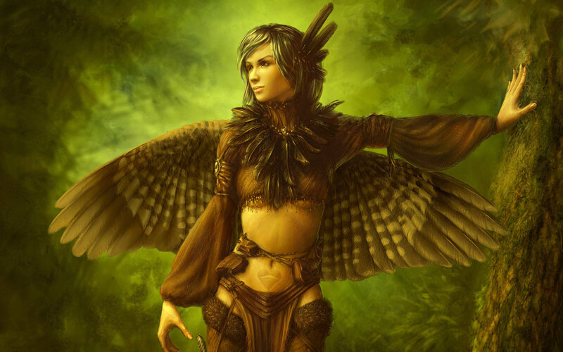 Woman with Bird Wings — Green