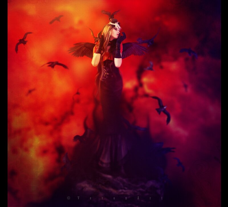 Woman with Bird Wings — Red, Dramatic