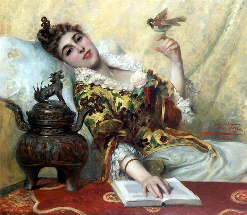 Woman with Bird — Yellow
