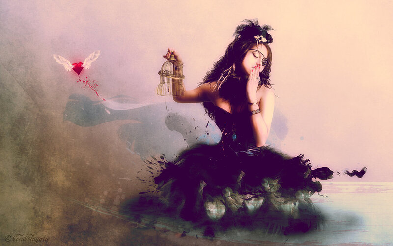 Woman with Birdcage — Black, Dreamy