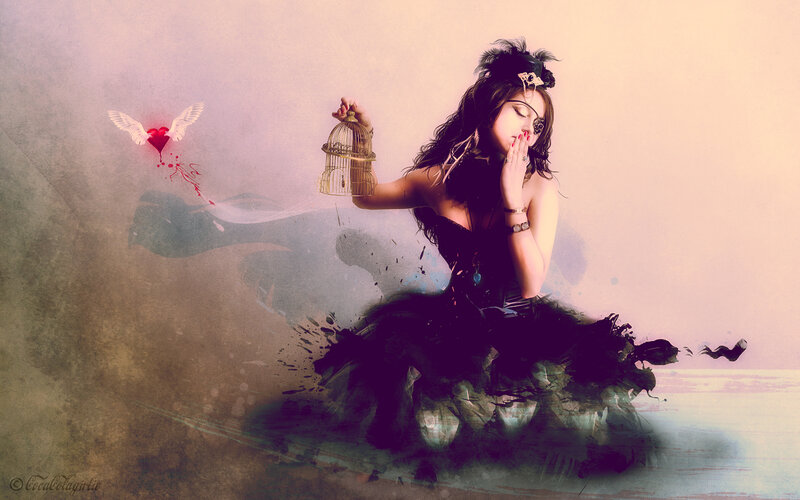 Woman with Birdcage — Black, Melancholic