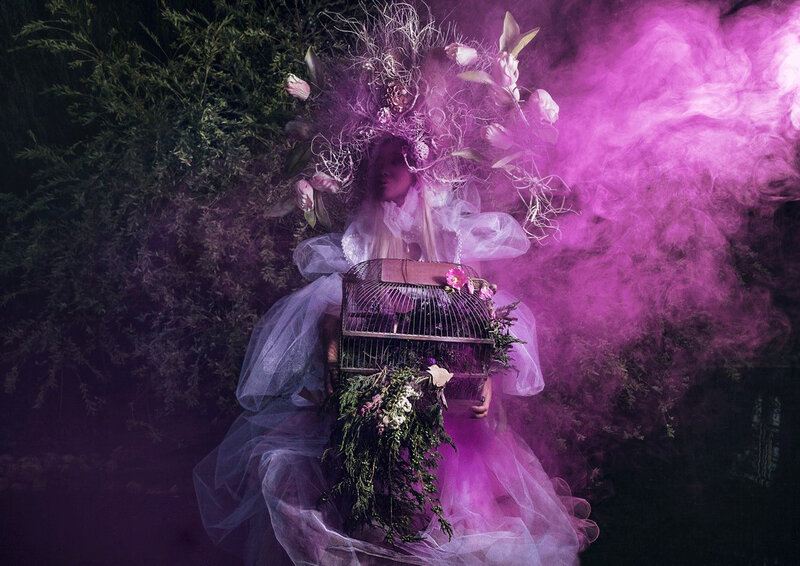 Woman with Birdcage — Purple
